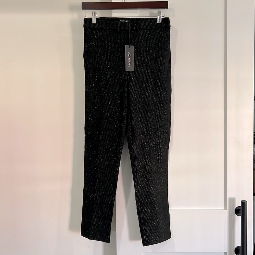NWT Rachel Zoe Metallic Black & Gold Pinstripe Pant - Size 6